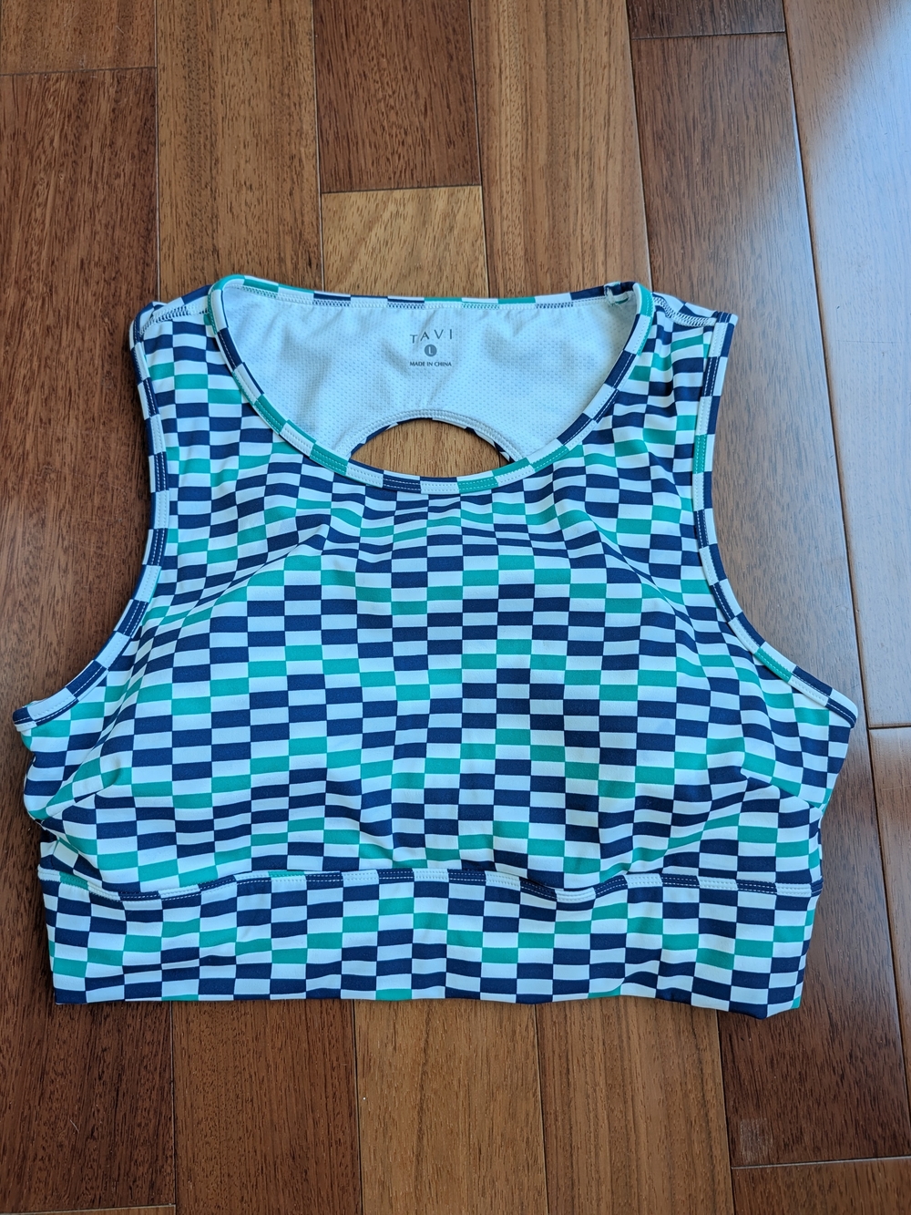 Tavi Checkerboard Crop Tank Top in Navy, Teal & White